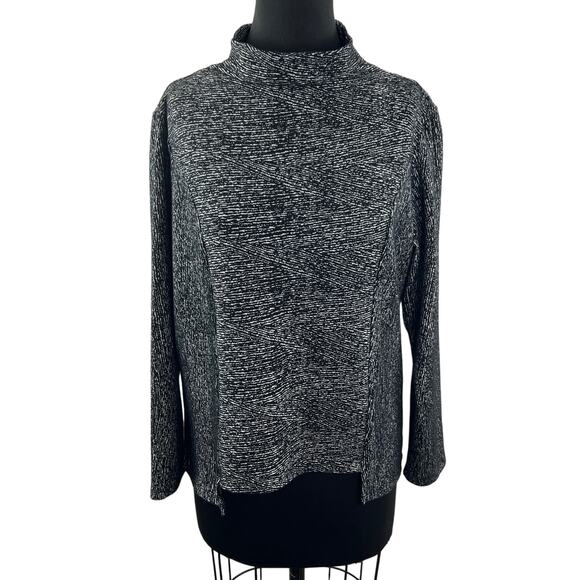 CLARA SUN WOO Black White Sweater Top Long Sleeve Mock Neck Pullover Sz Large L - Picture 1 of 9